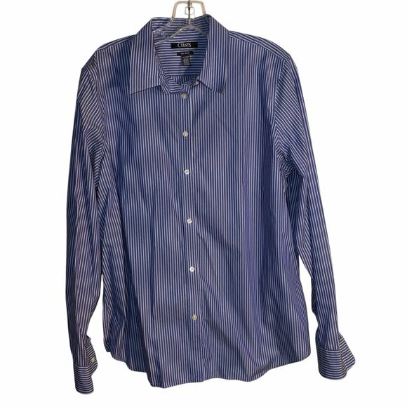 Chaps Women’s No Iron Button-Down Shirt – Periwinkle & White Stripe – Size XL - Picture 1 of 6